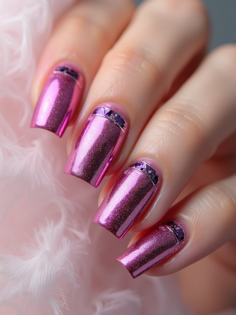 metallic pink chrome nails