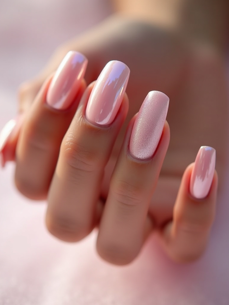 minimalist pink chrome nails