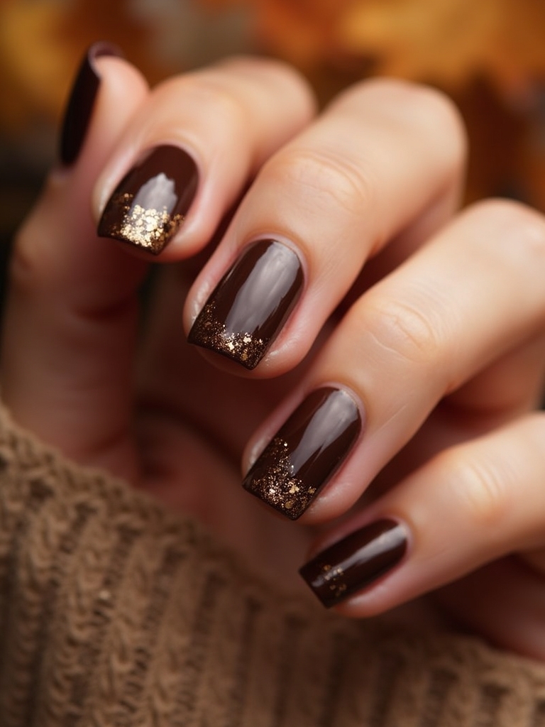mocha brown glitter manicure