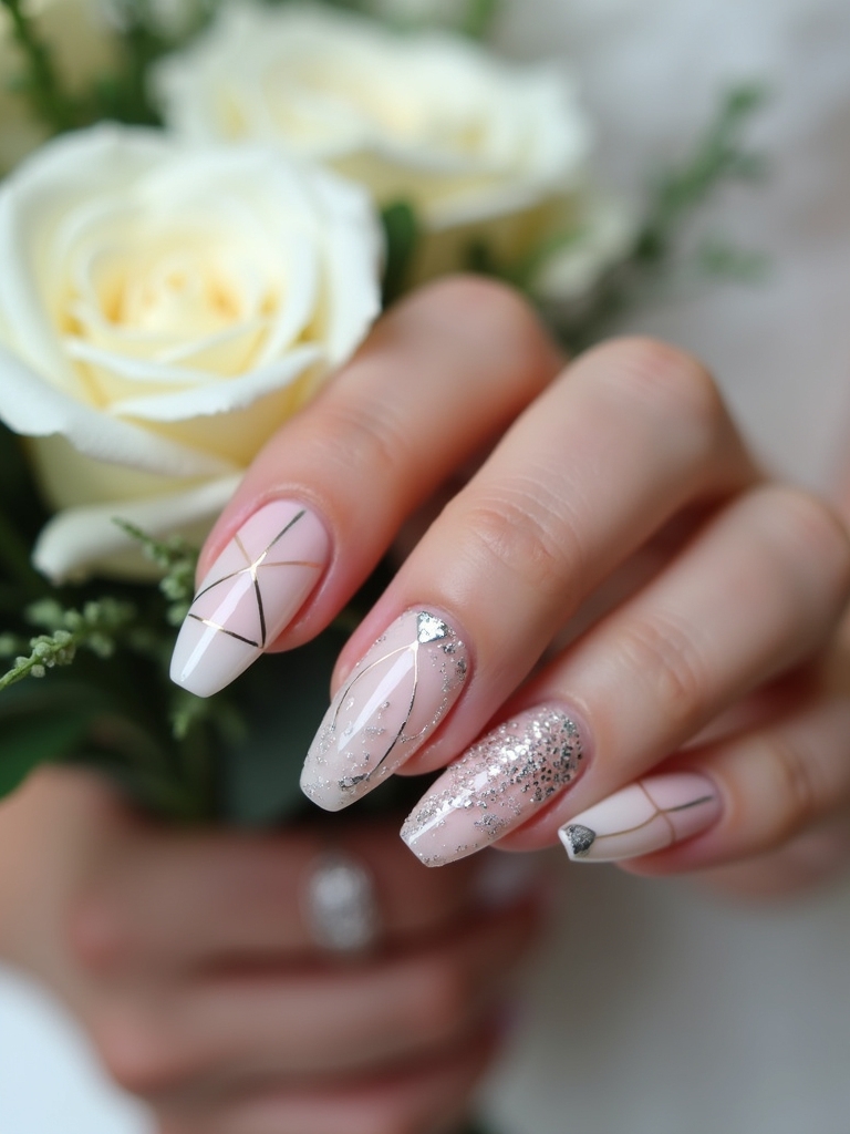 modern geometric bridal nails