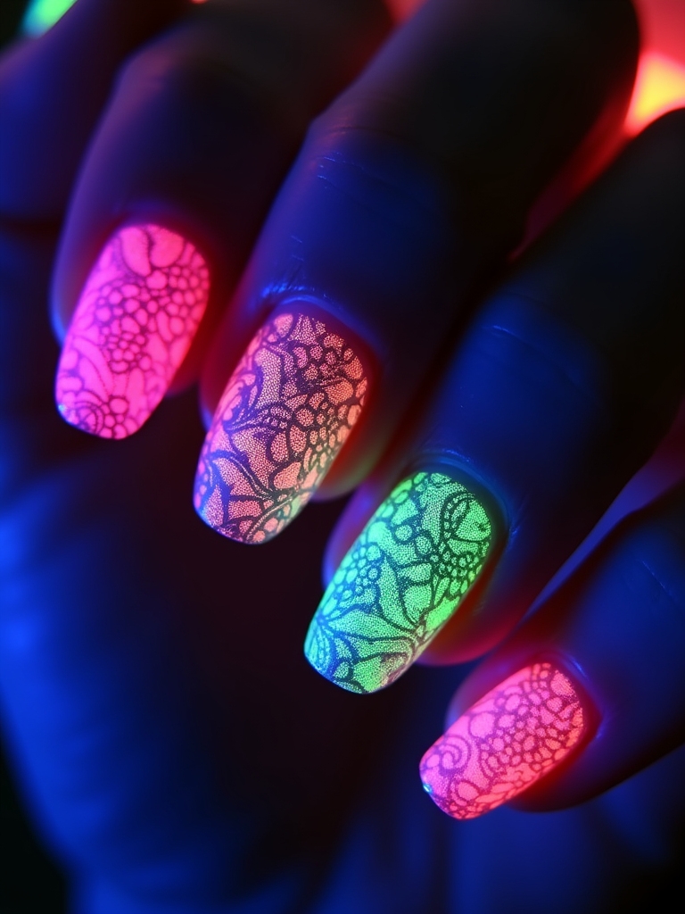 neon lace nail designs