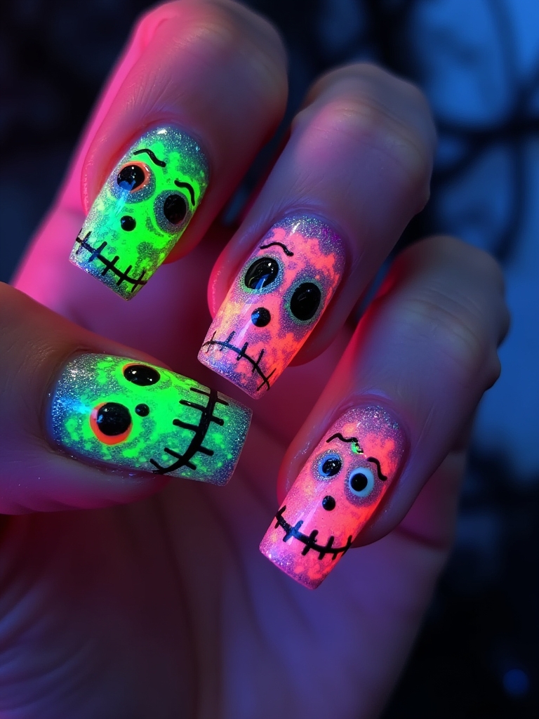 neon spooky nail designs