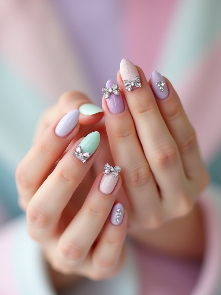 pastel bow nail accents