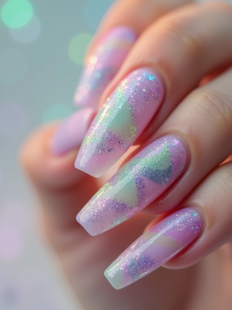 pastel glitter swirl nails