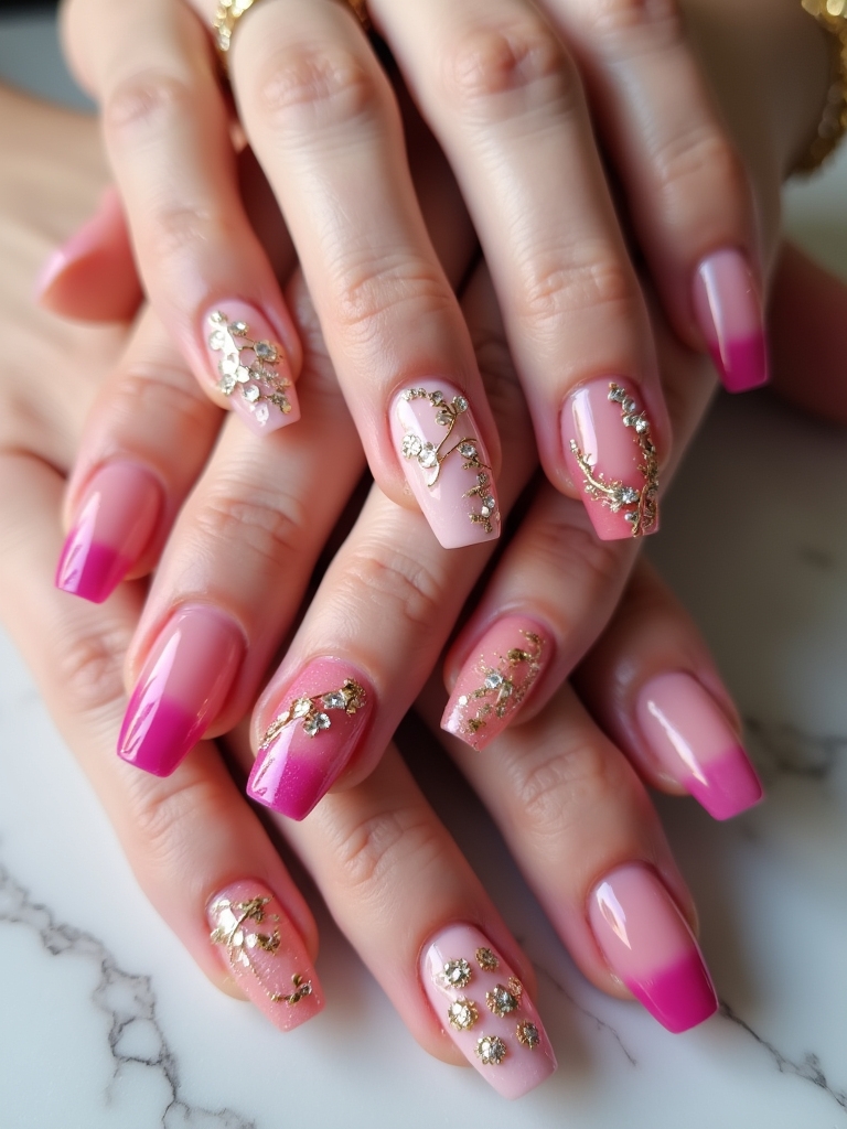 pink and gold manicure elegance