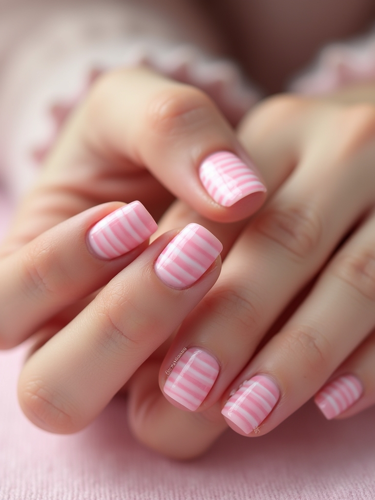 playful striped pink manicure