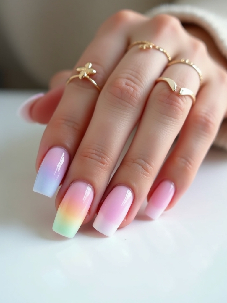rainbow pink french tips