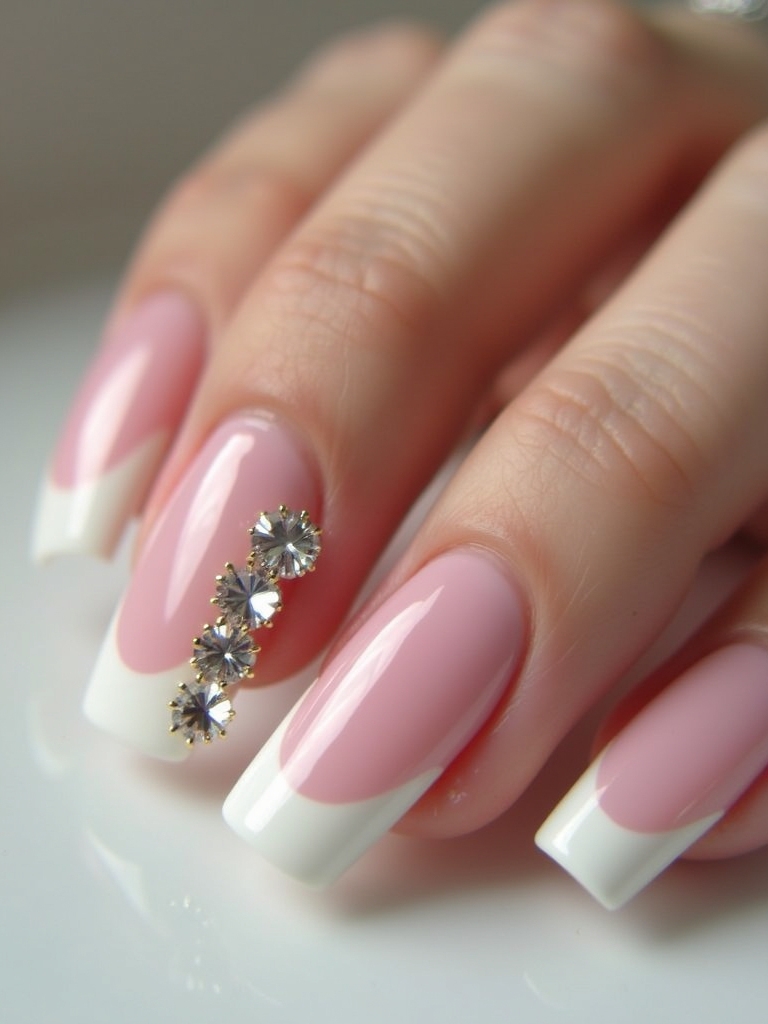 rhinestone pink french tips