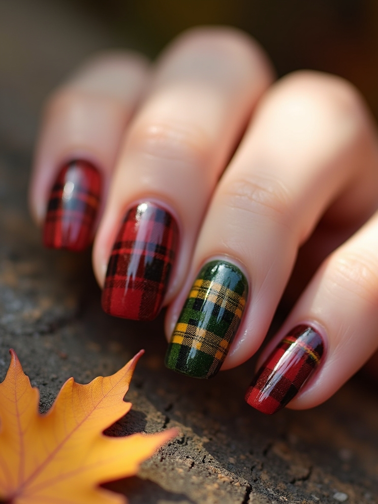 rustic plaid fall nails