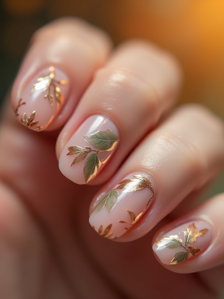 seasonal leaf motif nails
