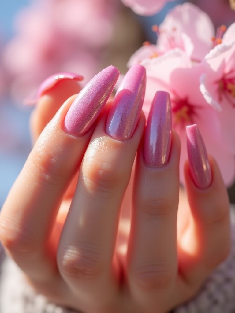 seasonal pink chrome nail art