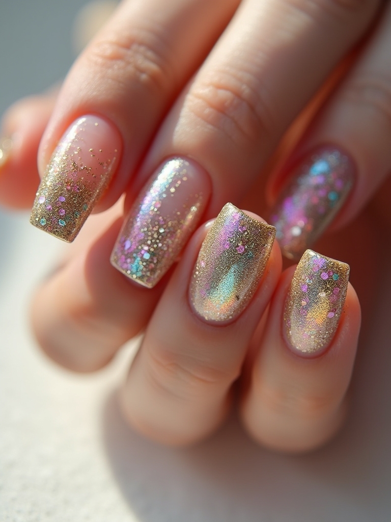 shimmering metallic acrylic nails