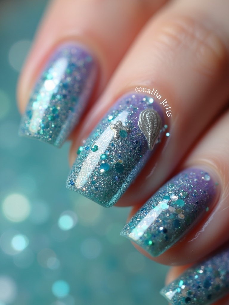 shimmering ocean inspired nail art