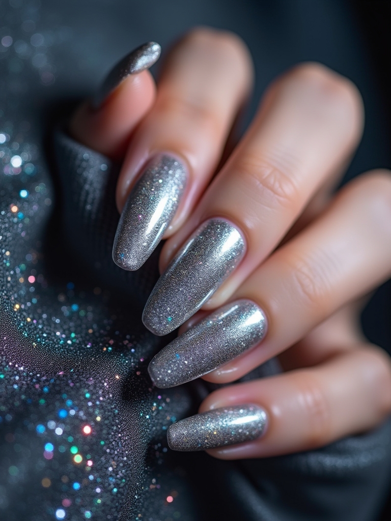 shimmering silver striped nails