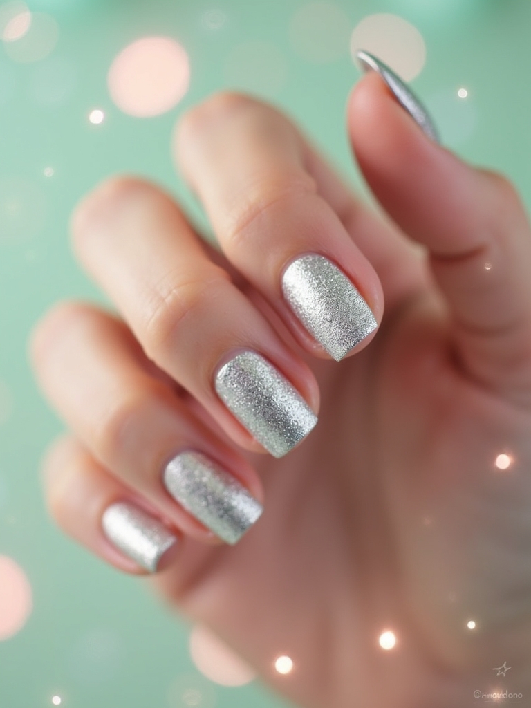 silver foil pastel nails