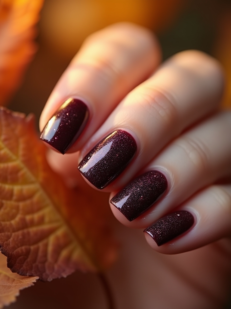 sparkling dark plum manicure