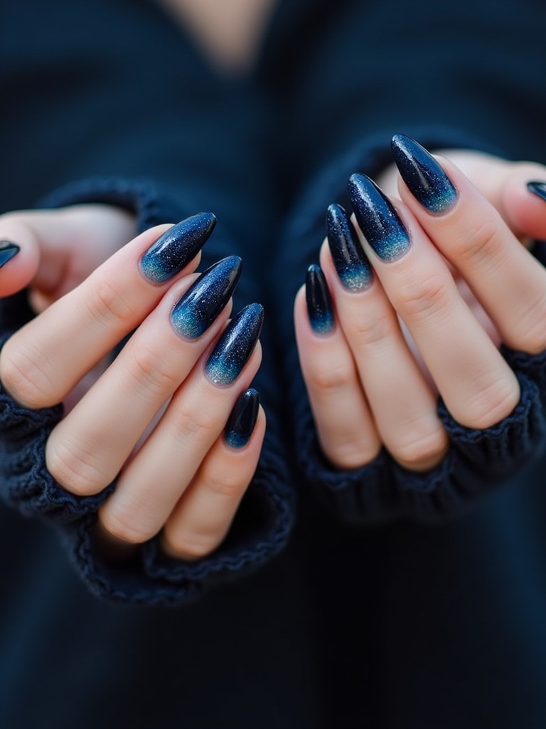 sparkling gradient blue nails