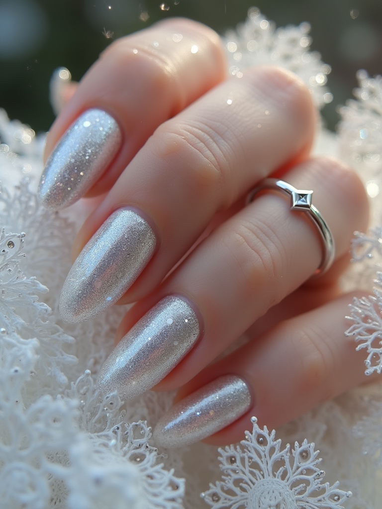 sparkling silver lace nails