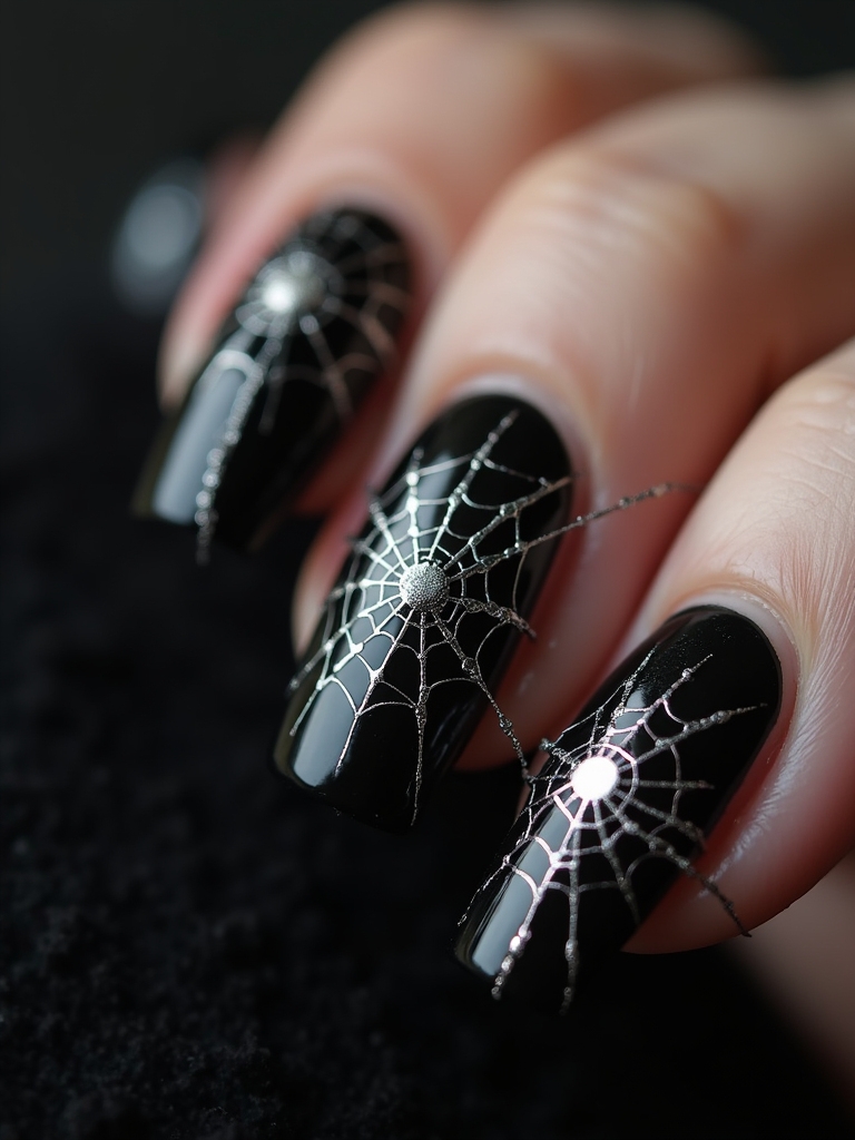 spooky spider web nails