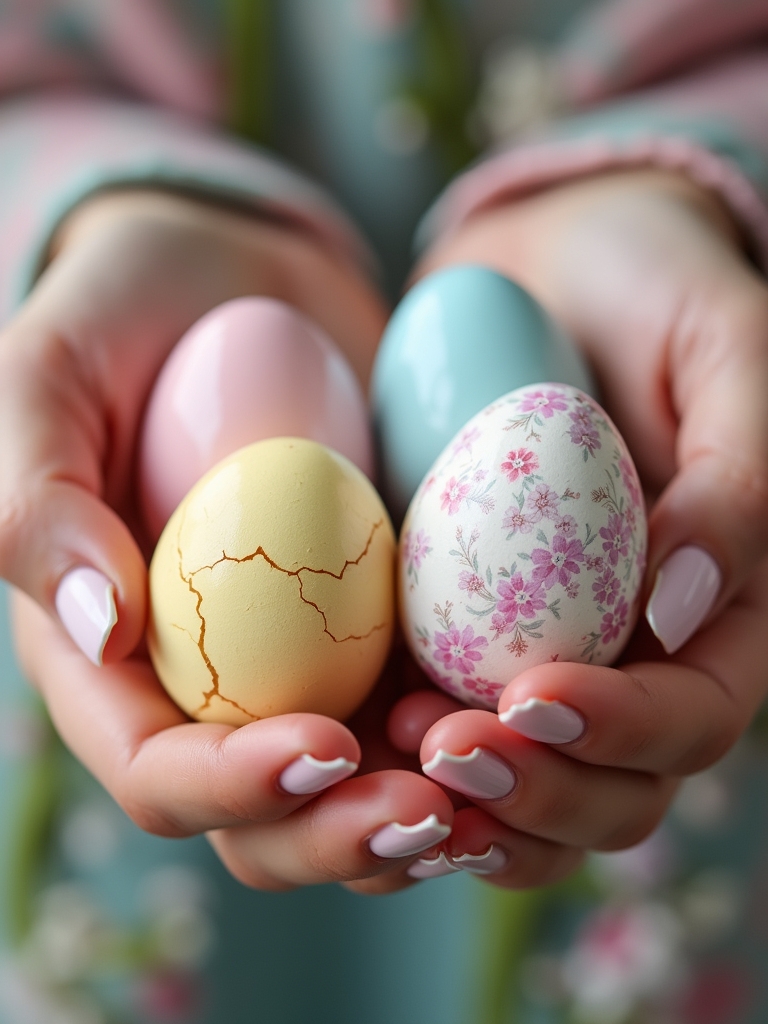 spring manicure with eggshell cracks