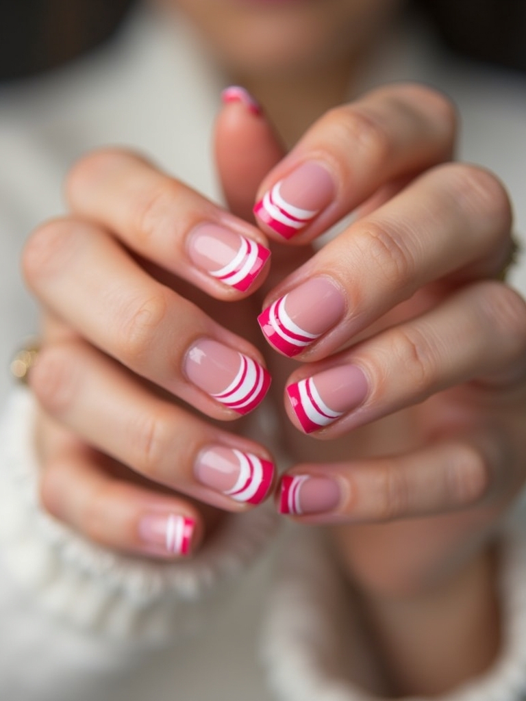 striped pink french tips