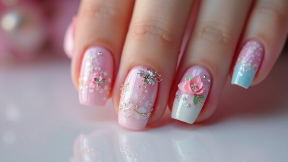 stylish girly acrylic nails