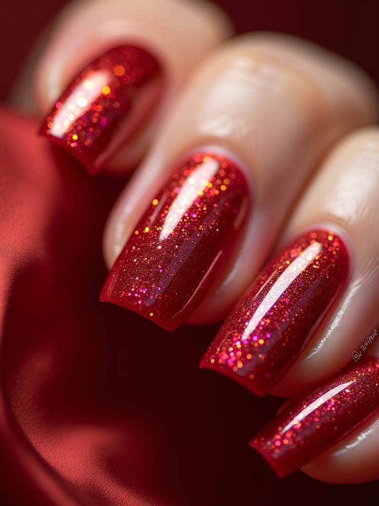 textured cherry red nails