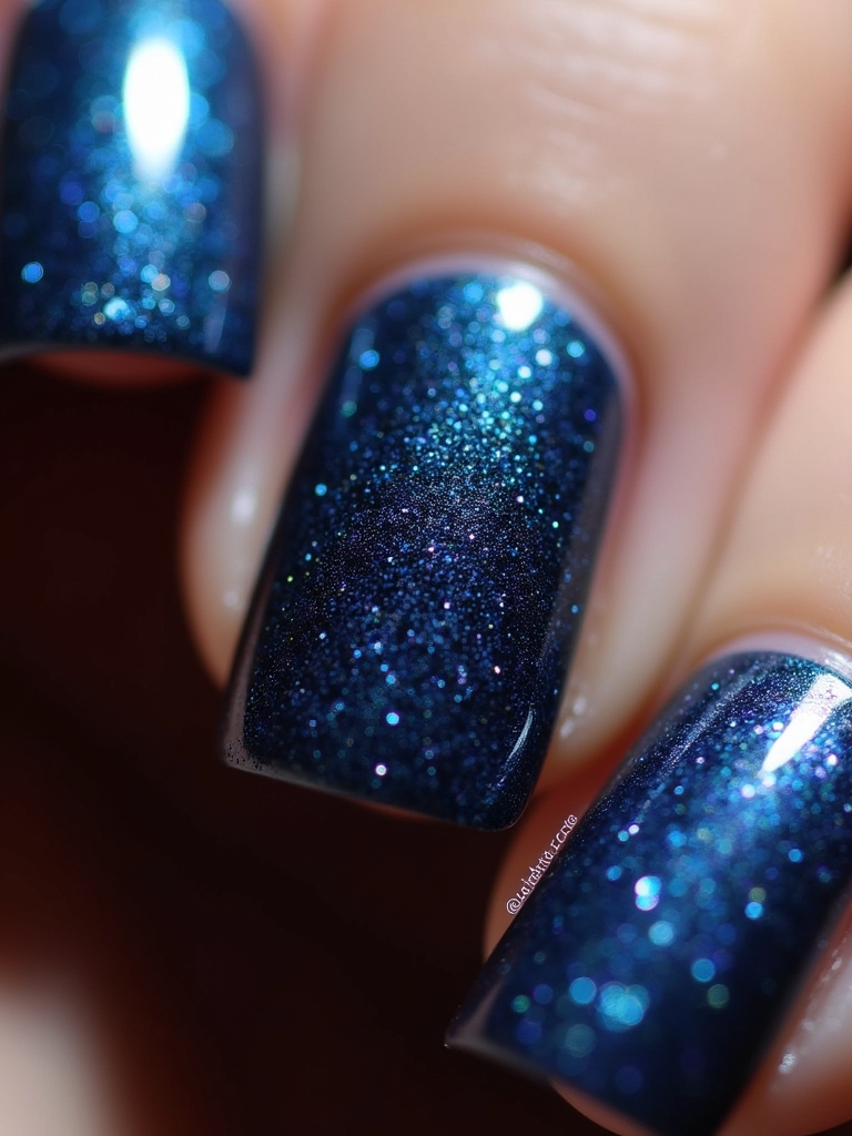 textured dark blue nails