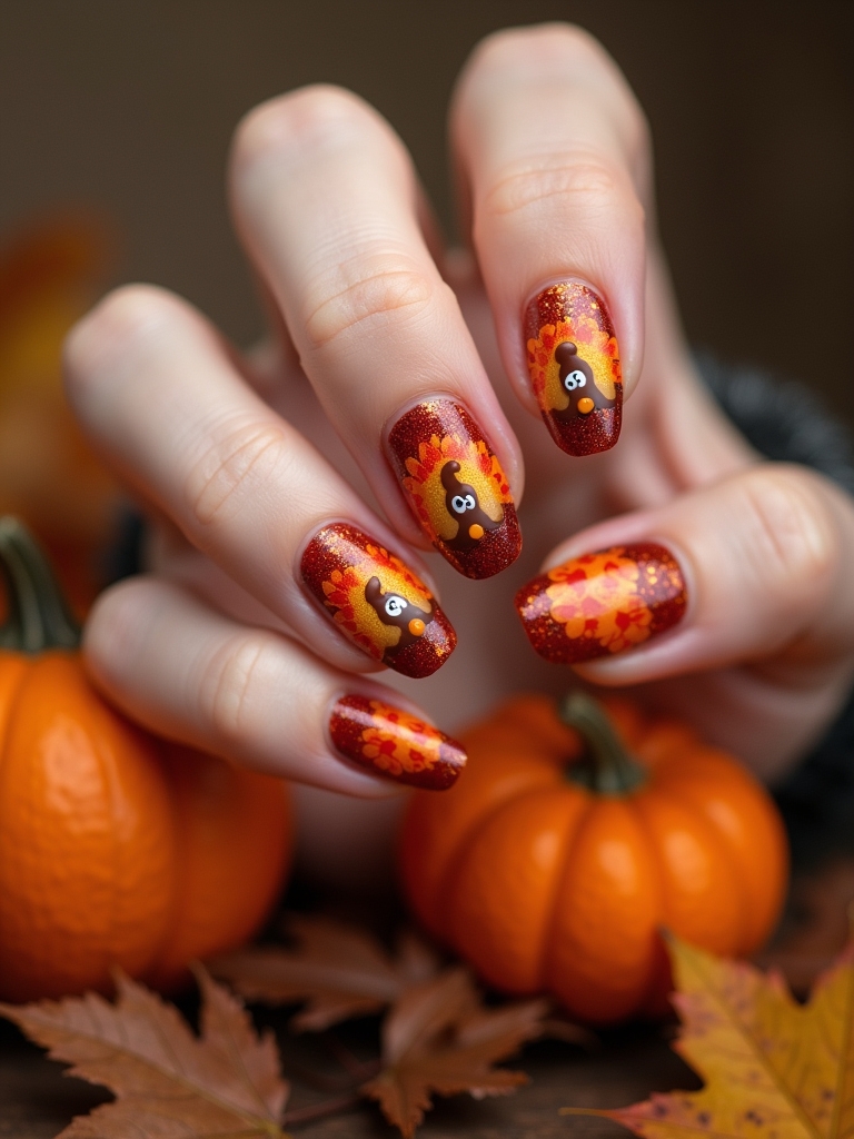 thanksgiving turkey nail art