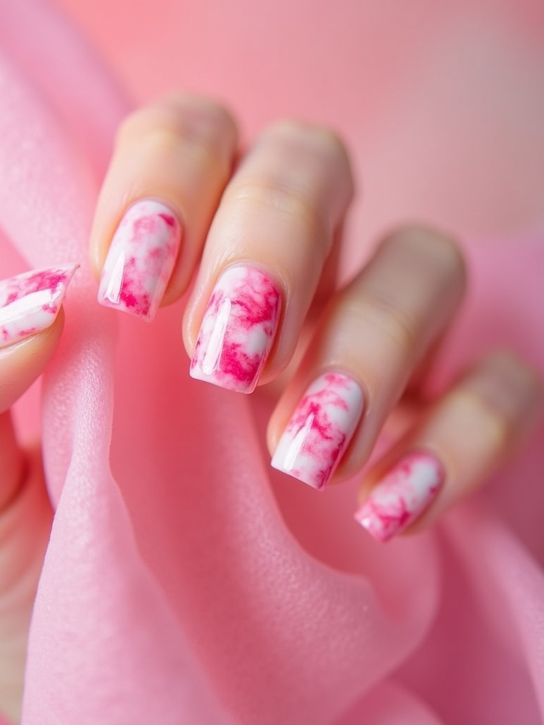 trendy pink tie dye nails