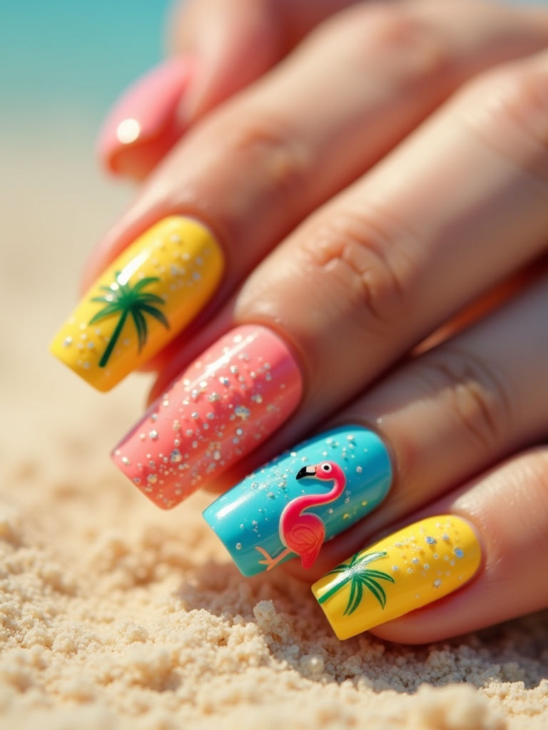 tropical flamingo nail designs