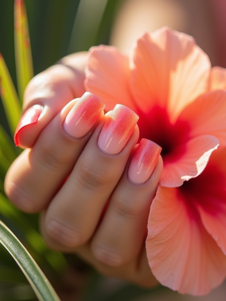 tropical pink french tips