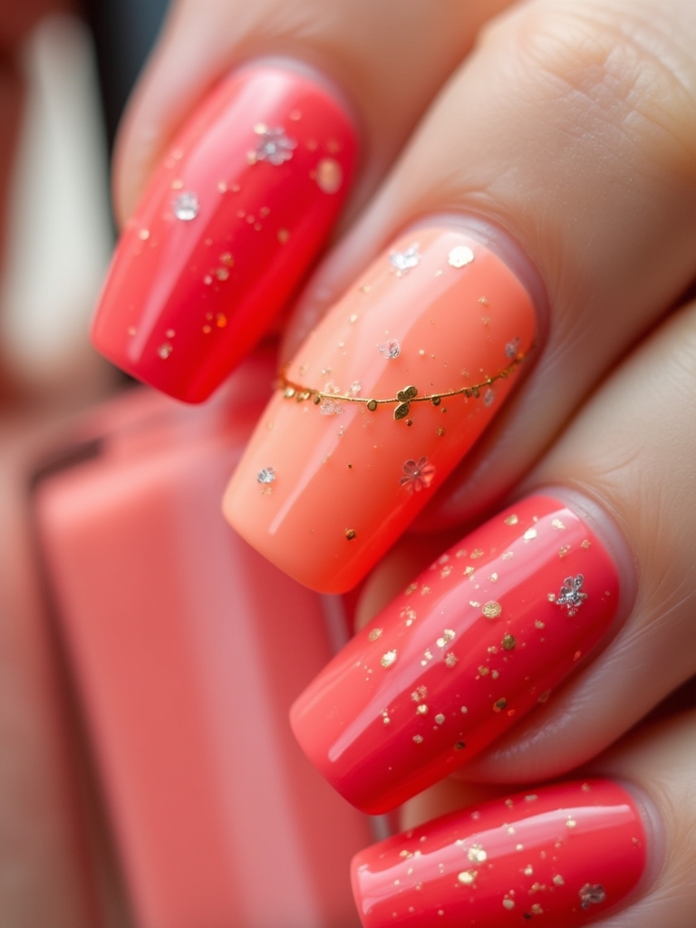 vibrant coral pink nails