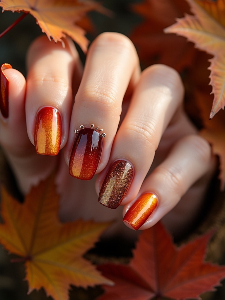 vibrant fall foliage nails