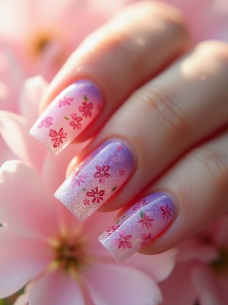vibrant floral jelly nails