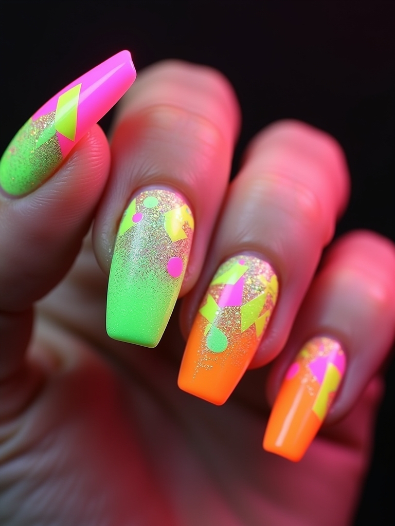 vibrant neon nail art