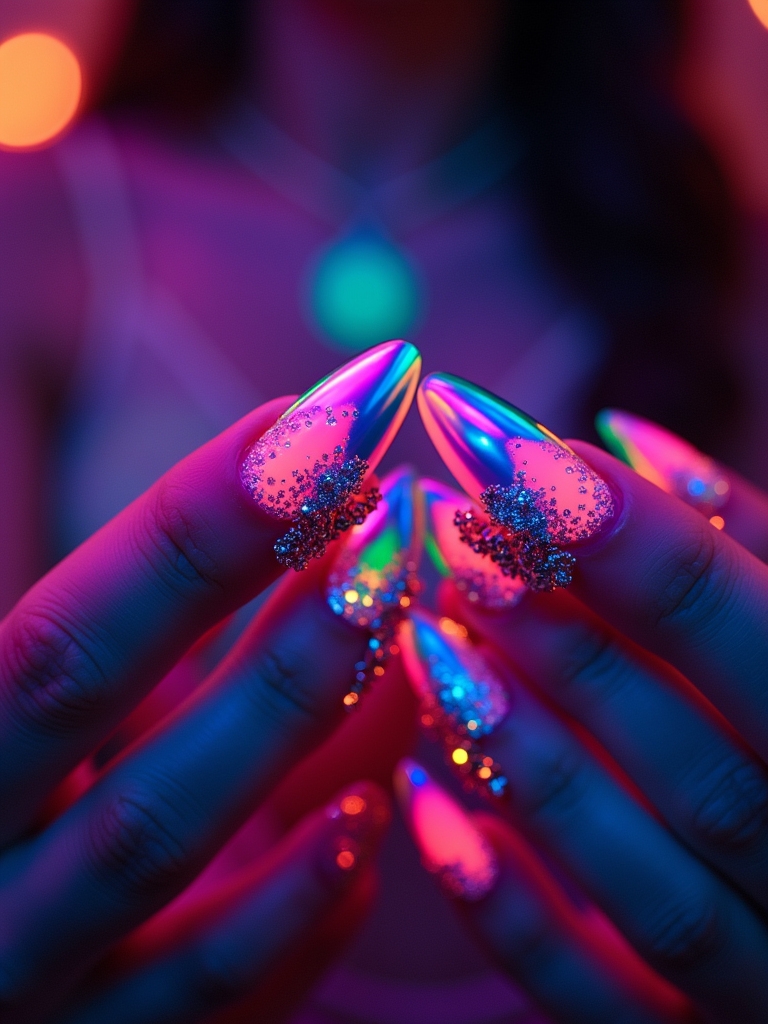 vibrant neon nail art