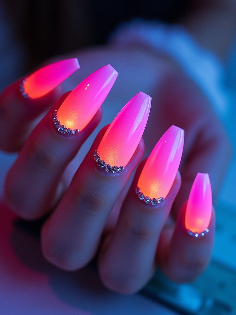 vibrant neon ombre nails