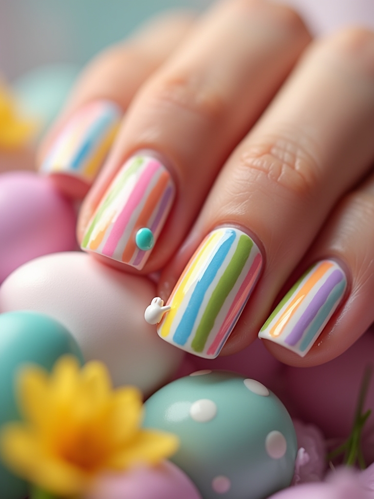 vibrant rainbow stripe nails