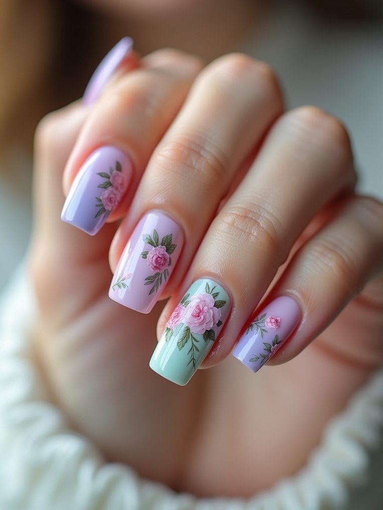 vibrant seasonal floral nail art