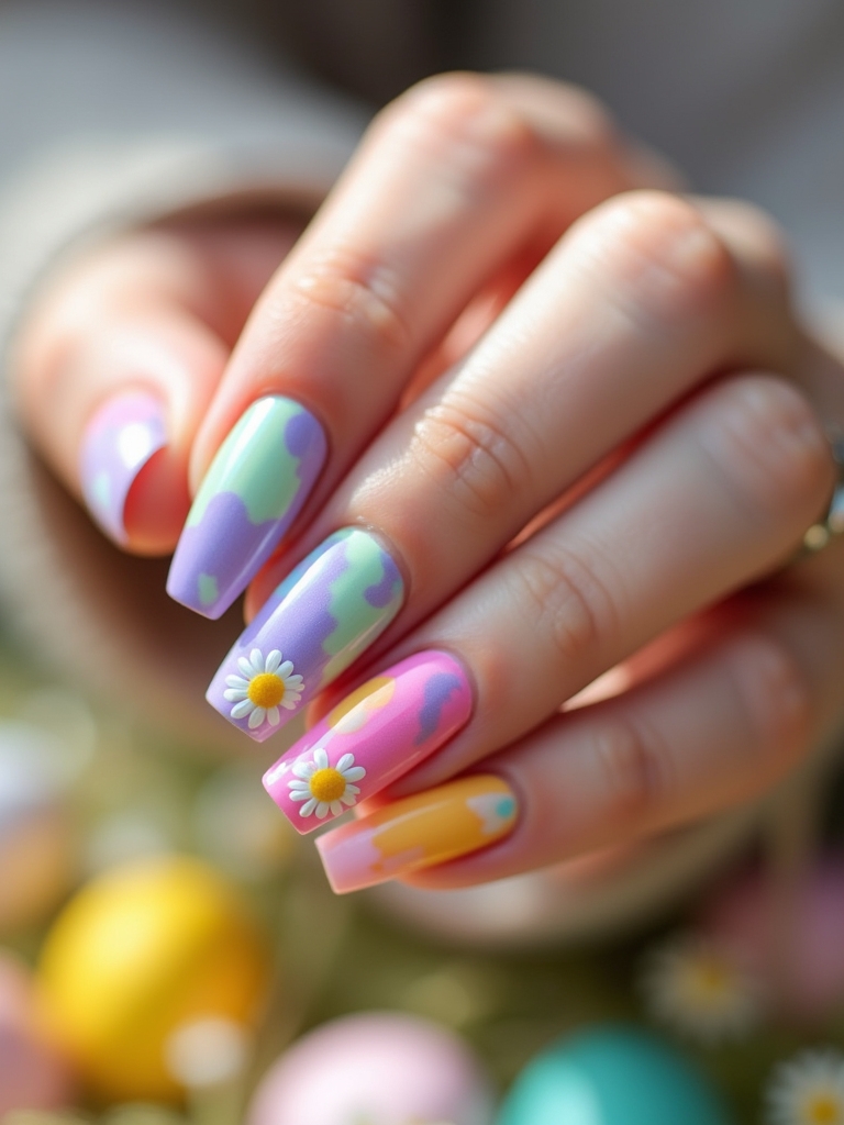 vibrant springtime tie dye nails