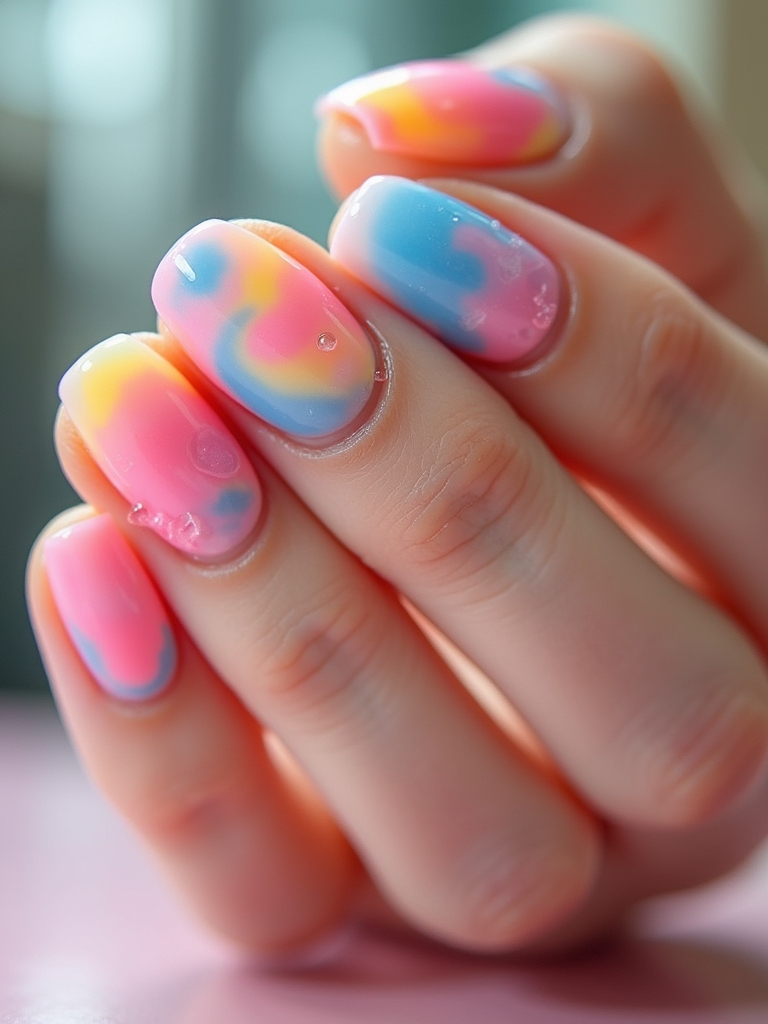 vibrant tie dye jelly nails