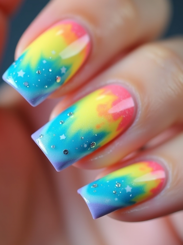 vibrant tie dye nail art