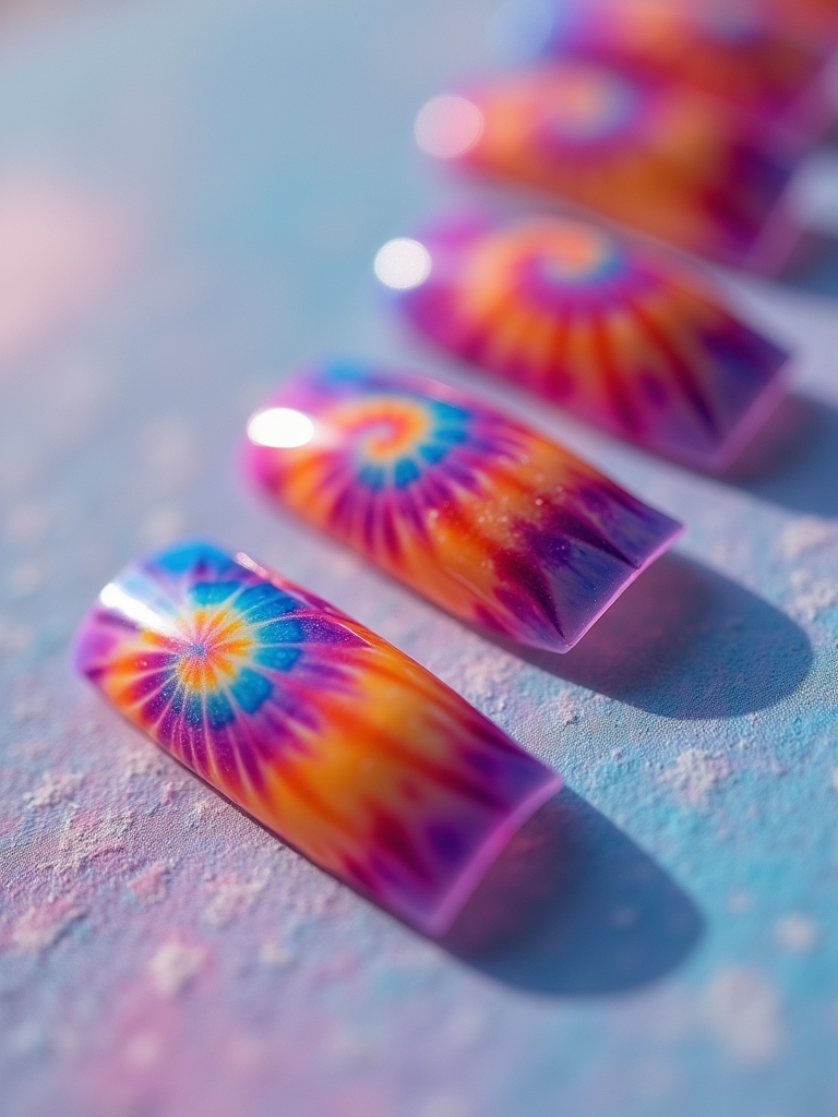 vibrant tie dye nail designs