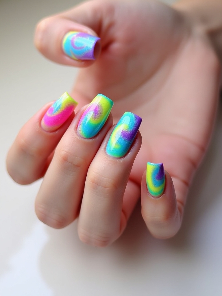 vibrant tie dye nail inspiration