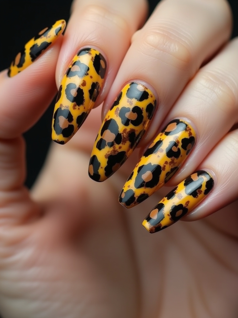 vibrant watercolor leopard nails