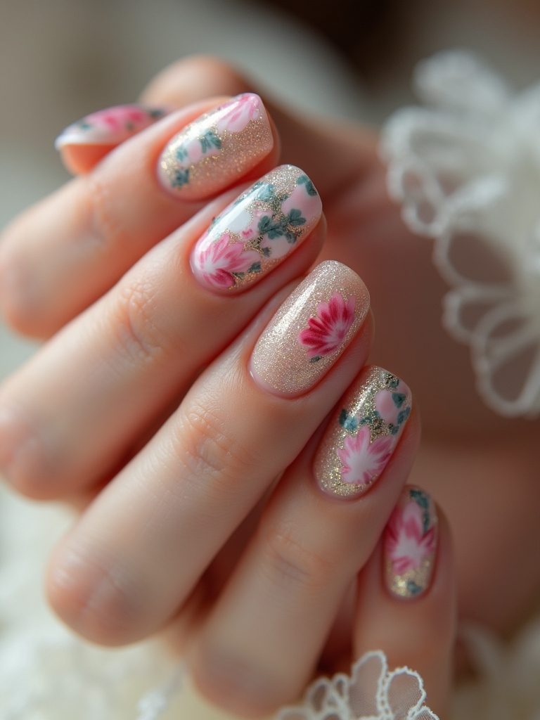 vintage floral nail art