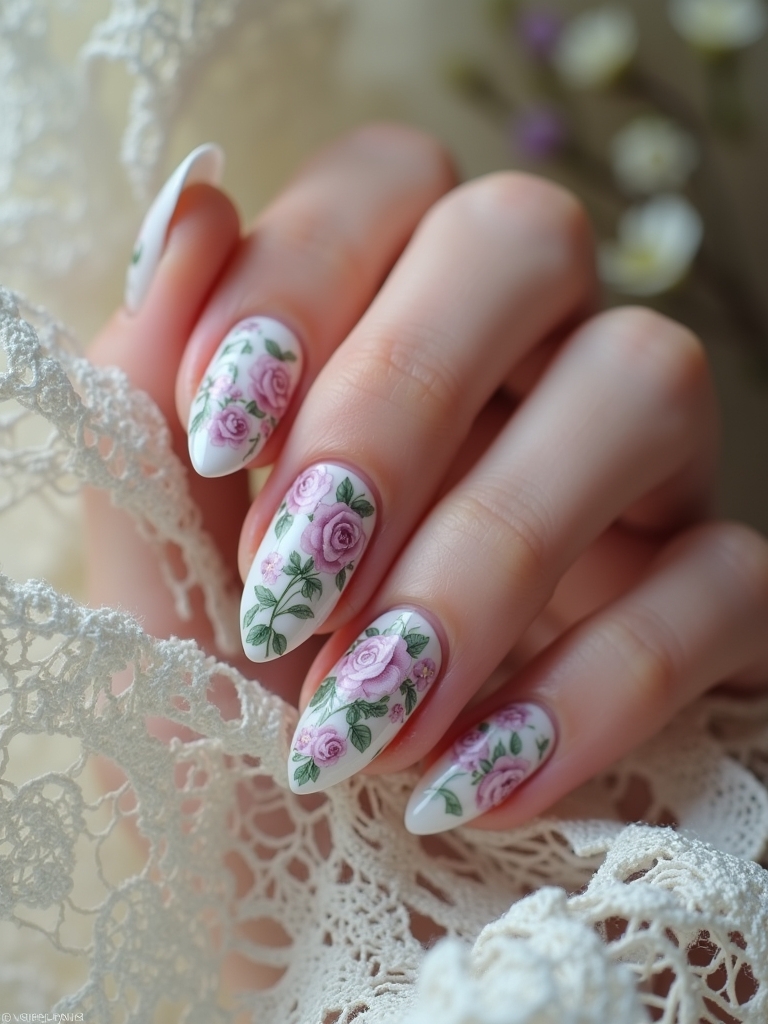 vintage floral nail art