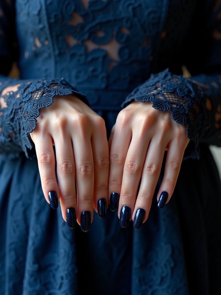 vintage lace dark blue nails
