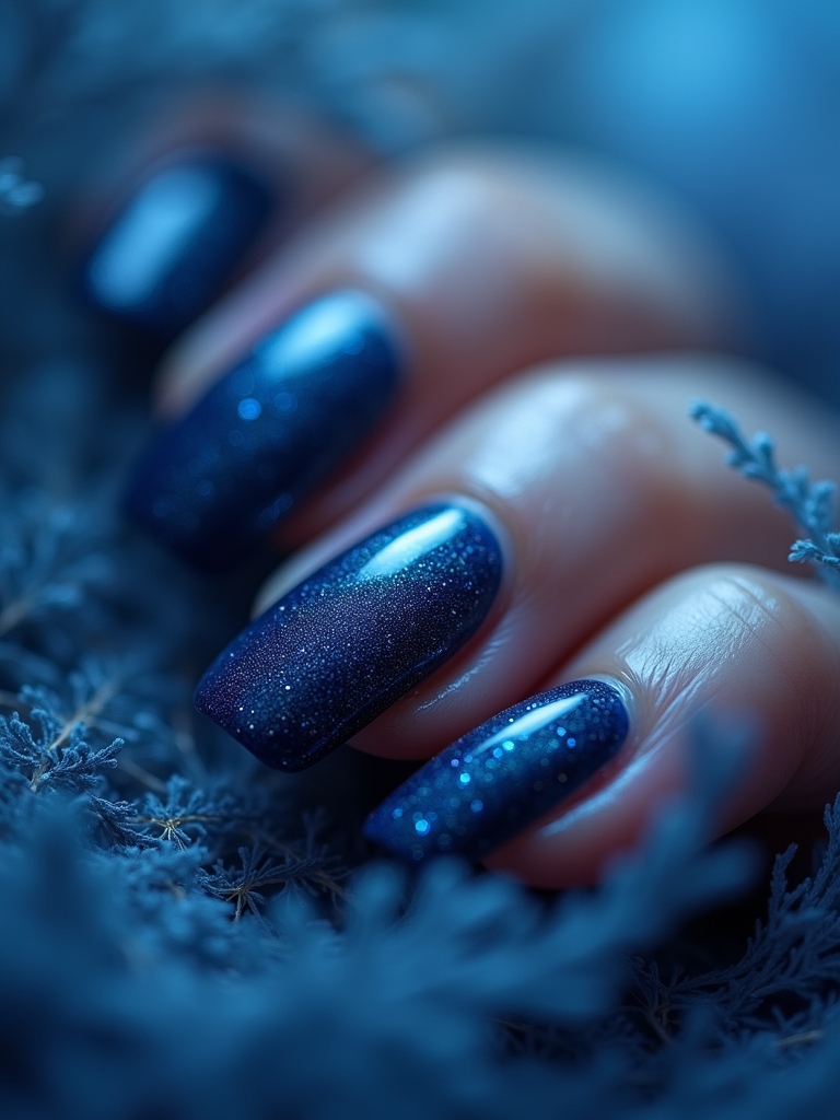 watercolor dark blue manicure